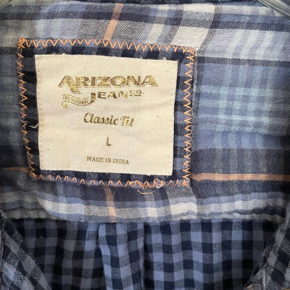 Arizona Jeans Plaid Flannel Button Down Shirt Woman's L Large Blue Long Sleeve - Picture 3 of 3